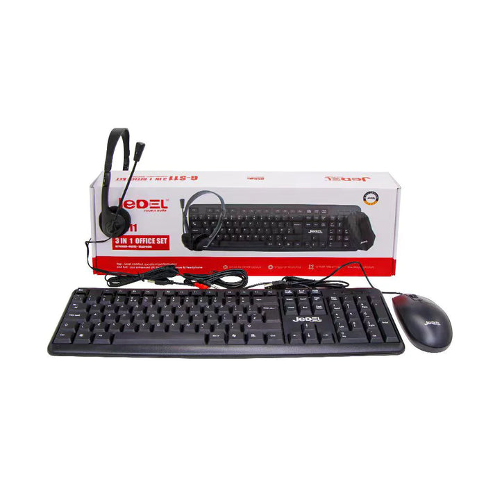 JEDEL G-S11 3-IN-1 Office Kit - USB Keyboard, Mouse and Headset with microphone